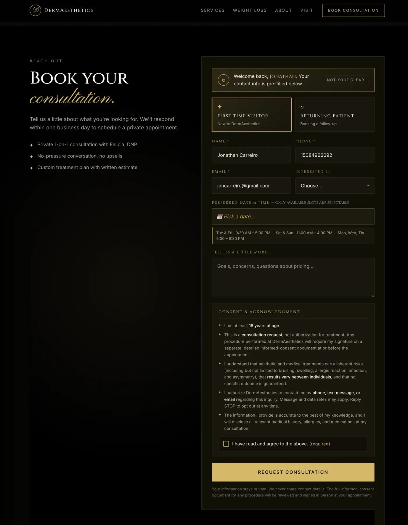 Booking form