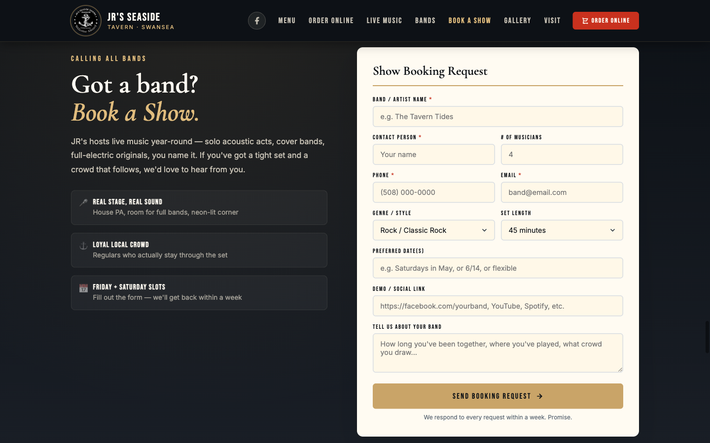 JR's book a show form