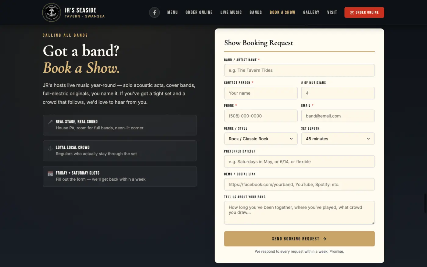 JR's book a show form