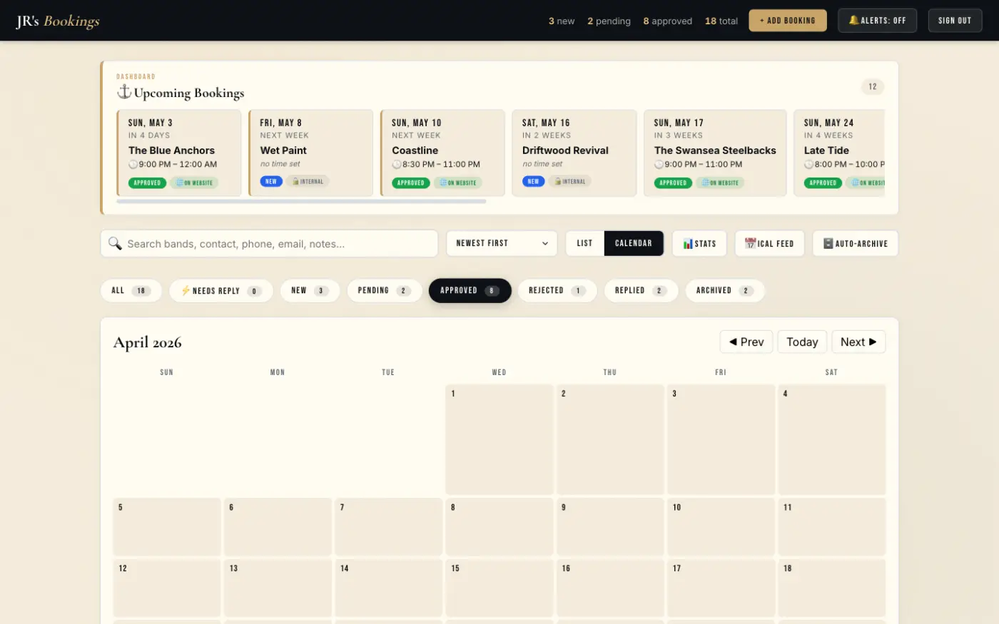 JR's admin calendar view
