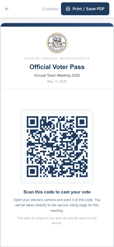 Official Voter Pass with QR code