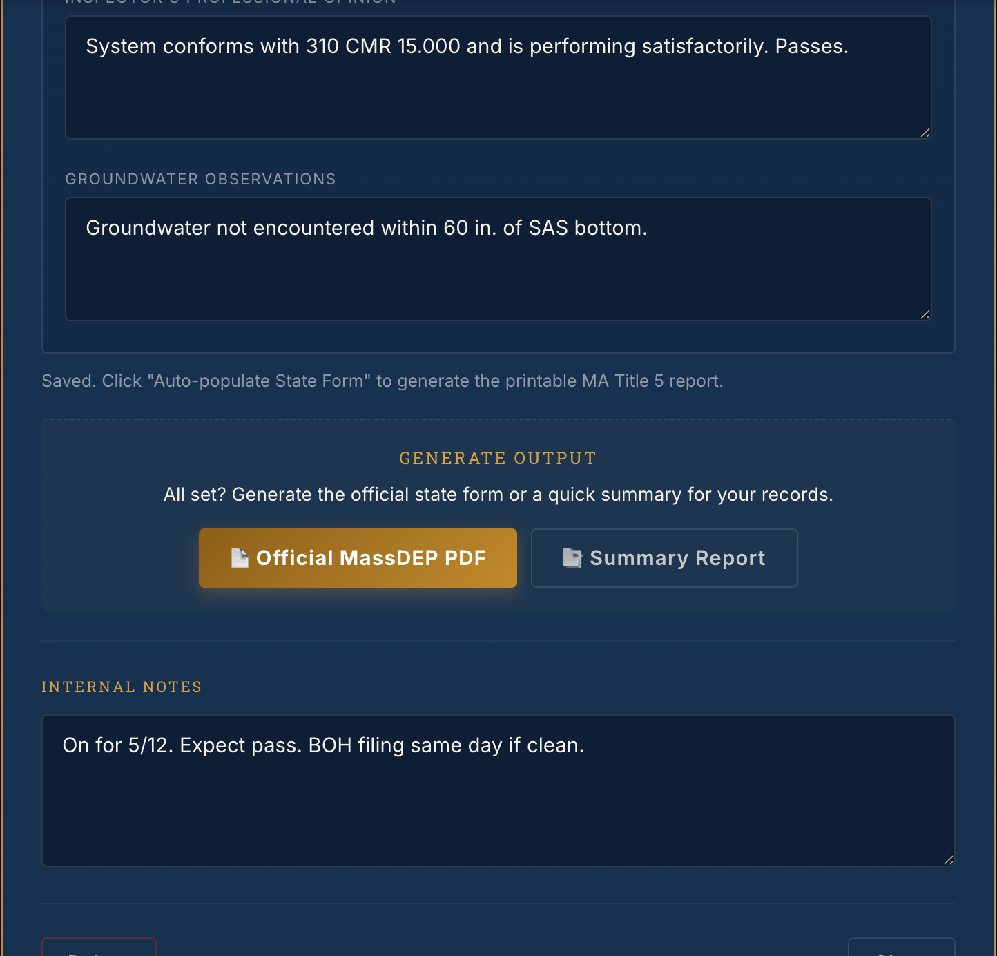 T Silvia admin inspection PDF generation