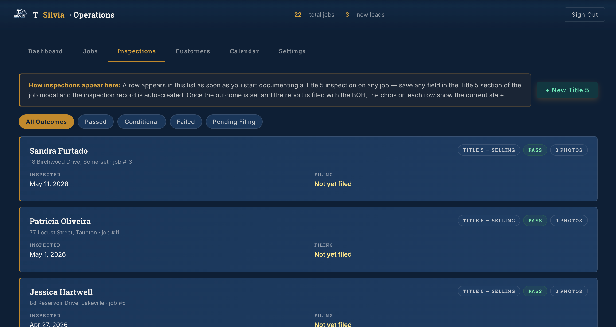 T Silvia admin inspections view