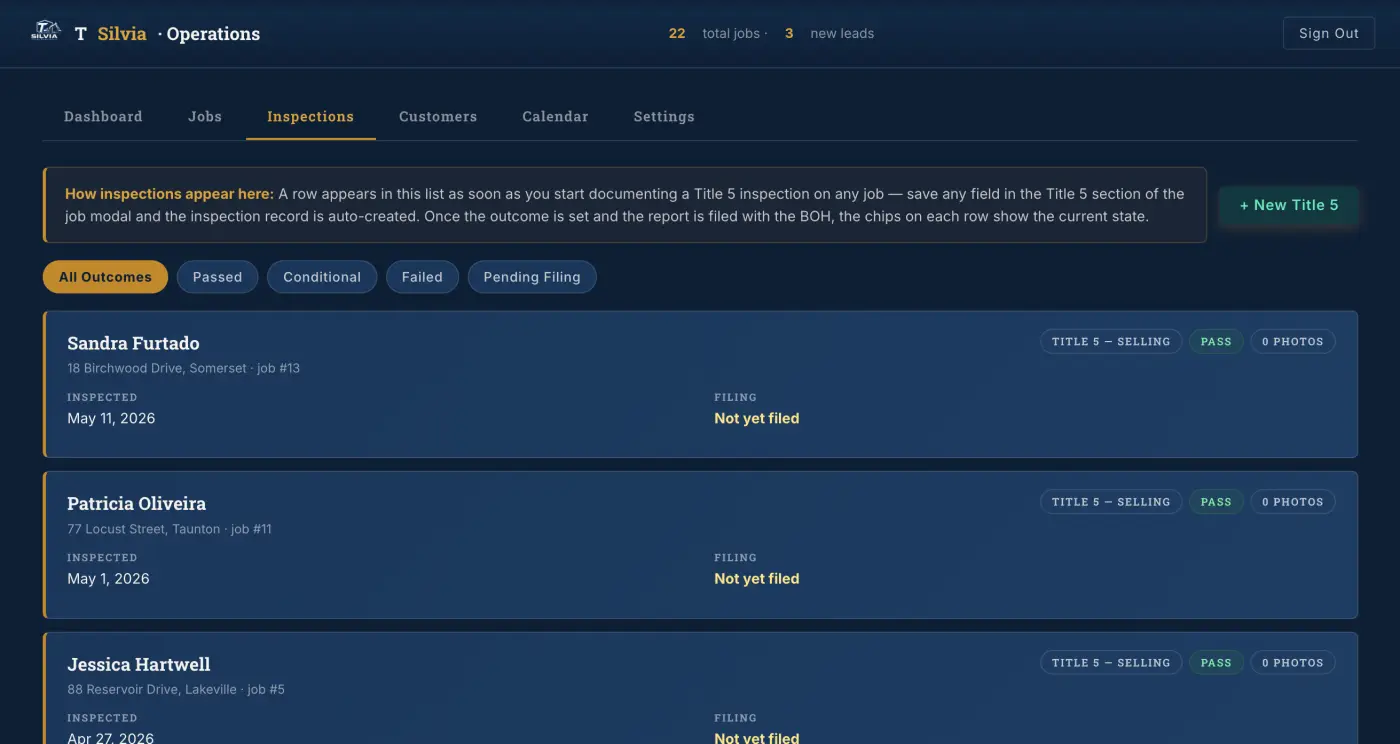 T Silvia admin inspections view