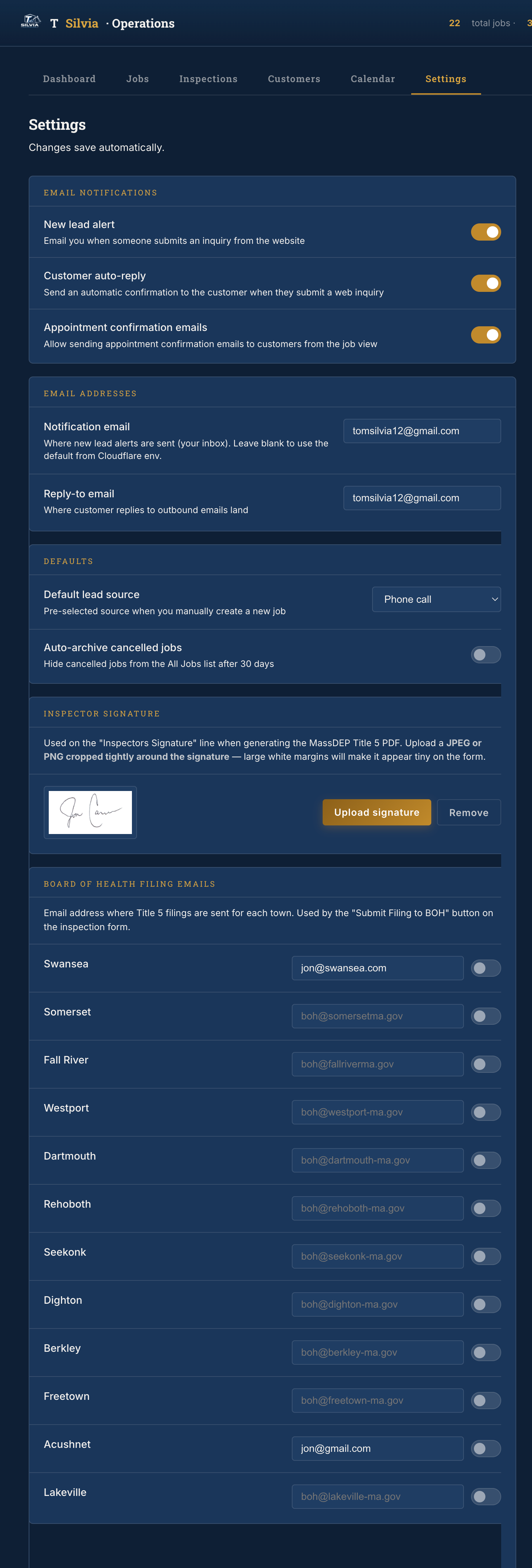 T Silvia admin settings