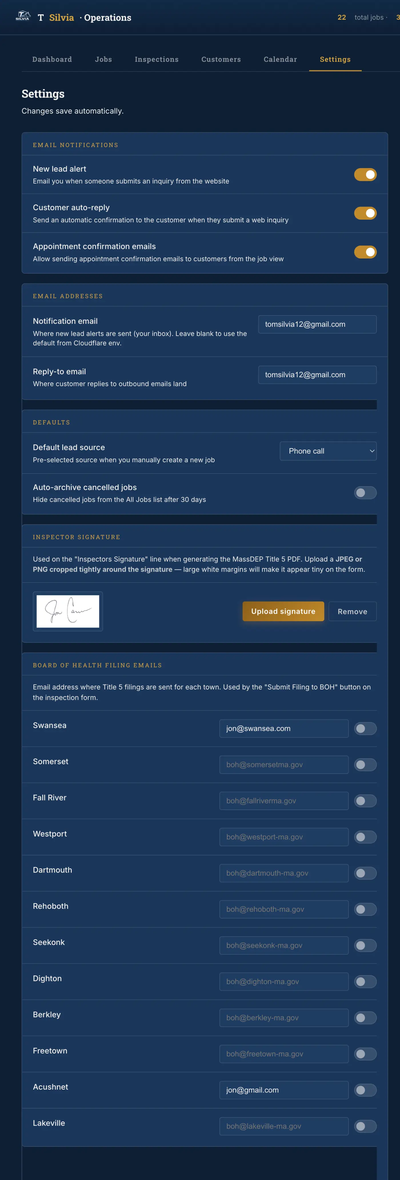 T Silvia admin settings